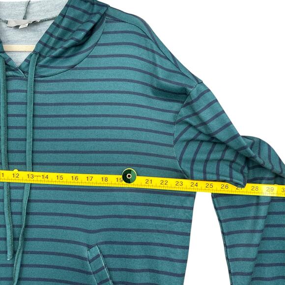 LUUKSE Green Blue Stripes Drawstring Hood Kangaroo Pocket Hoodie Womens 1X - Picture 6 of 7